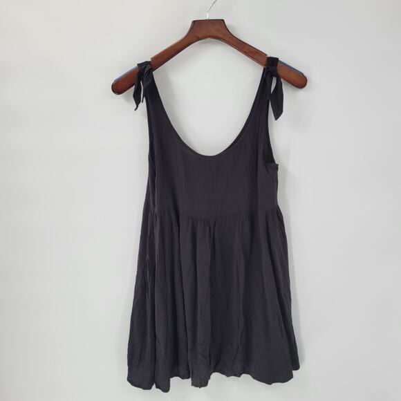 Forever 21 Babydoll Tank Womens S Black Rayon Scoop Neck Bow Tie Straps Flowy - Picture 6 of 13